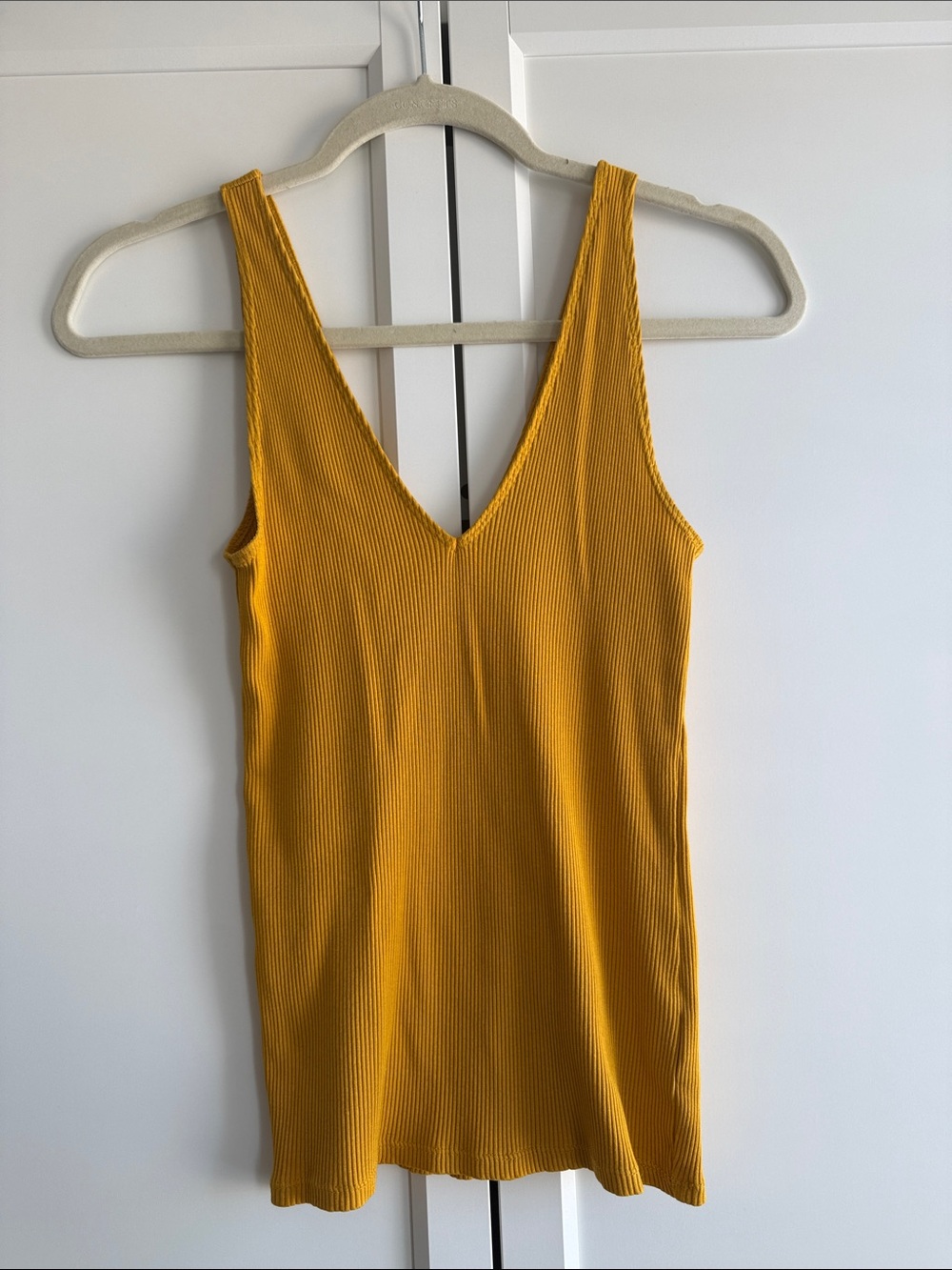 Express Mustard Ribbed V-Neck Tank